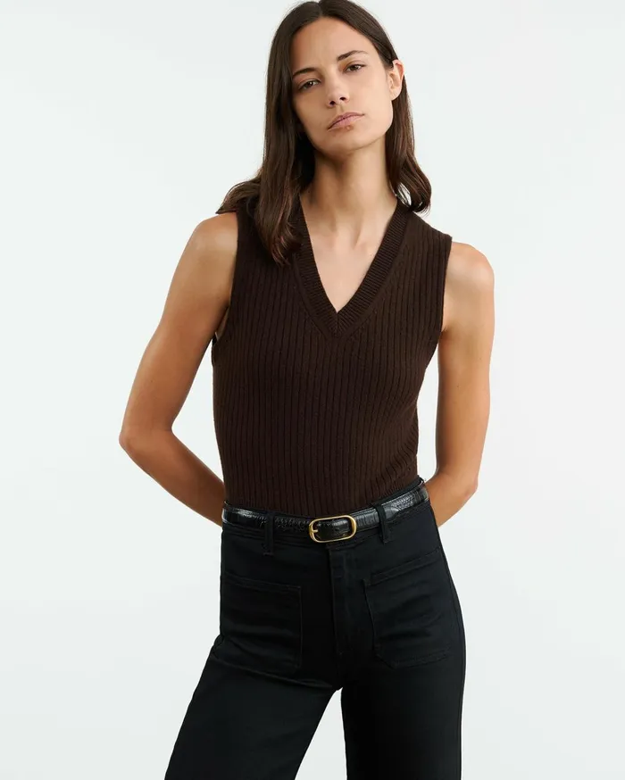 Nili Lotan IKER CASHMERE VEST Espresso Women Knits and Sweaters