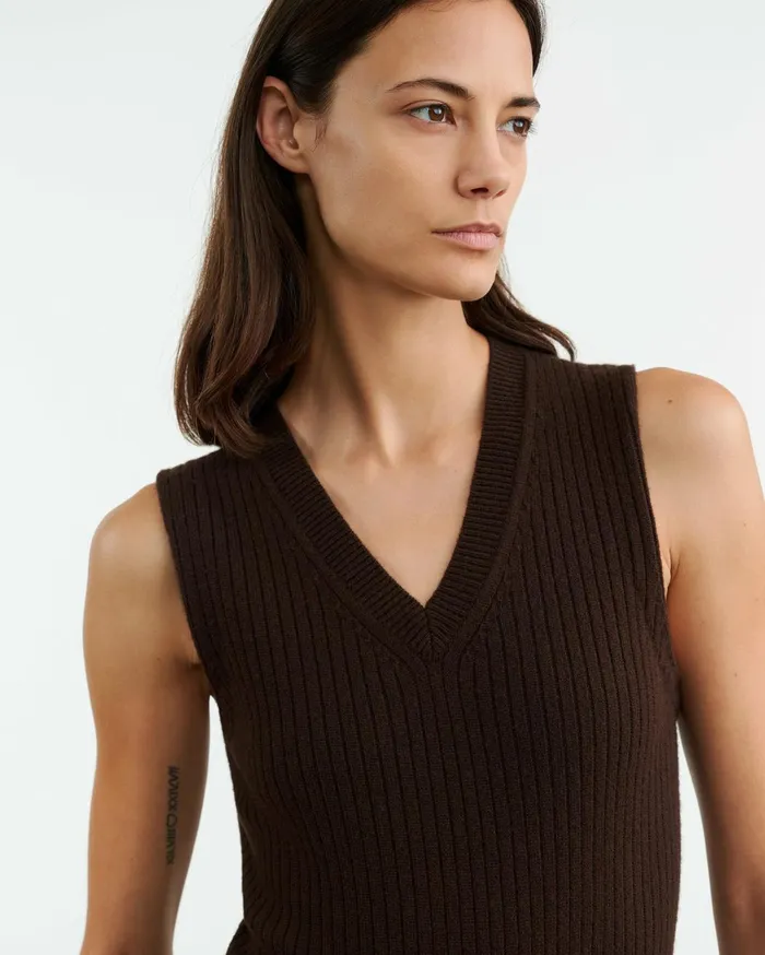 Nili Lotan IKER CASHMERE VEST Espresso Women Knits and Sweaters