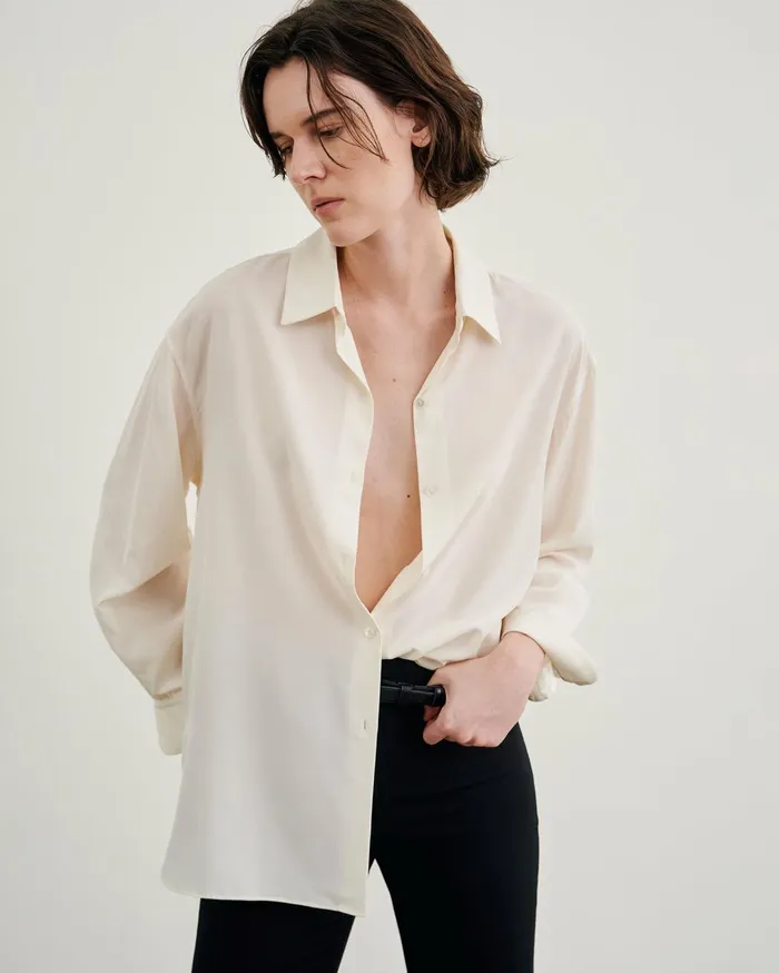 Nili Lotan JULIEN SILK BLOUSE Black Women Tops
