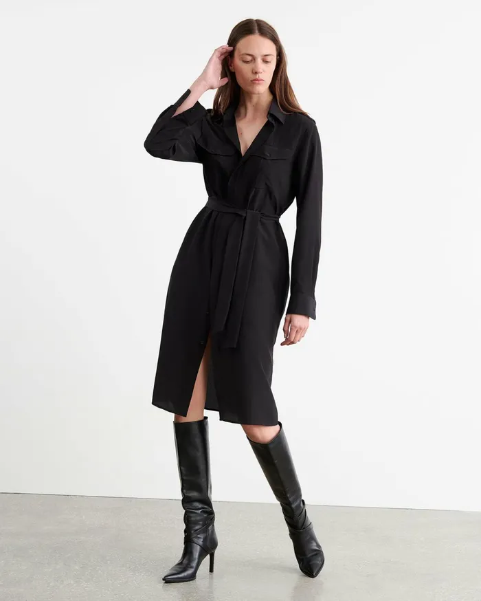 Nili Lotan MARCIA SILK DRESS Black Women Dresses and Skirts