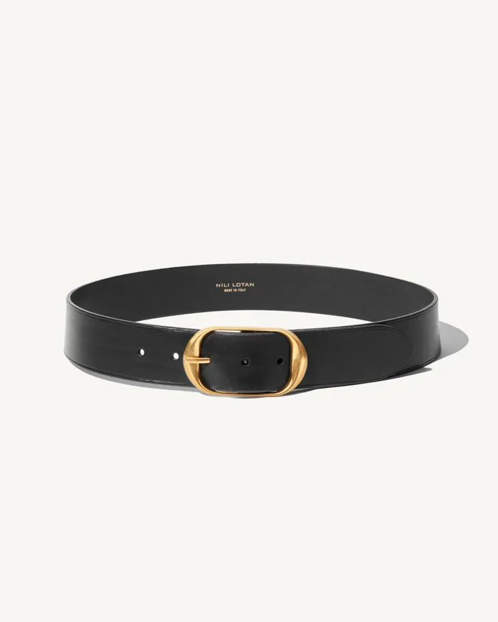 Nili Lotan NILI BELT Black Wantique Brass Buckle Women Belts and Accessories