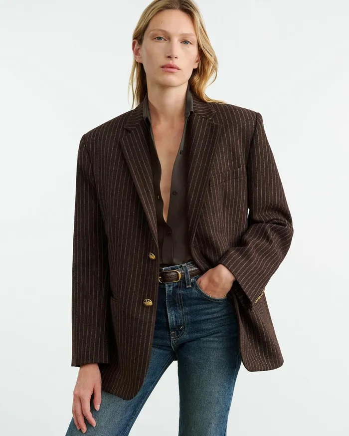 Nili Lotan ROMAIN BLAZER Espresso Pinstripes Women Jackets and Blazers