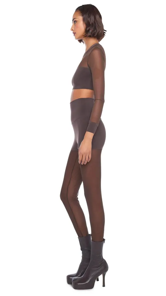 Norma Kamali Bottoms LEGGING W MESH BOTTOM FOOTSIE Chocolatechocolate Mesh 8211 Clothing