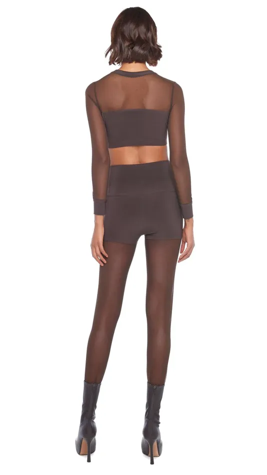 Norma Kamali Bottoms LEGGING W MESH BOTTOM FOOTSIE Chocolatechocolate Mesh 8211 Clothing