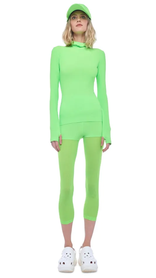 Norma Kamali Bottoms LEGGING W MESH BOTTOM Neon Greenneon Green Mesh 8211 Clothing