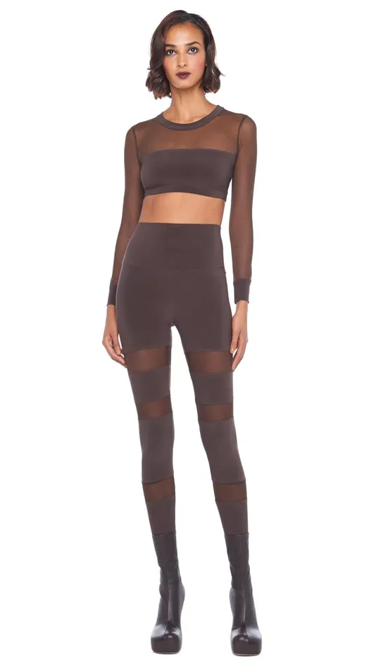 Norma Kamali Bottoms SHEER BLOCK LEGGING Chocolatechocolate Mesh 8211 Clothing