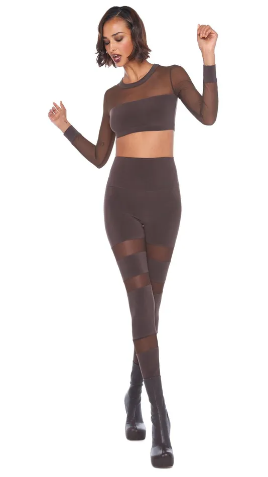 Norma Kamali Bottoms SHEER BLOCK LEGGING Chocolatechocolate Mesh 8211 Clothing Norma Kamali Bottoms SHEER BLOCK LEGGING Chocolatechocolate Mesh 8211 Clothing