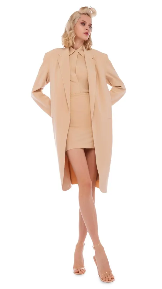 Norma Kamali Bottoms SIDE SLIT MINI SKIRT Con Leche 8211 Clothing