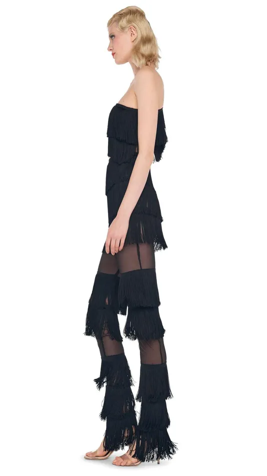 Norma Kamali Bottoms SPLICED BOOT PANT WITH FRINGE Black 8211 Clothing