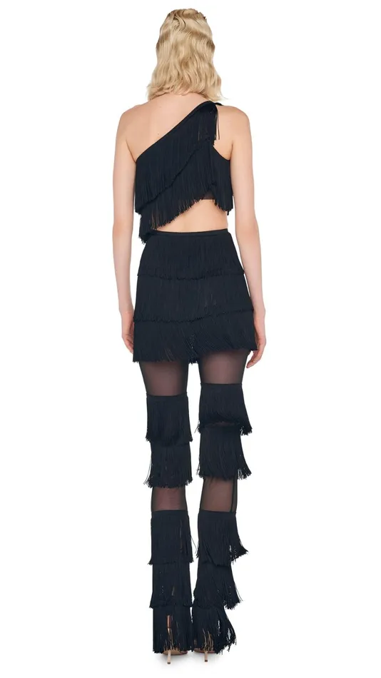 Norma Kamali Bottoms SPLICED BOOT PANT WITH FRINGE Black 8211 Clothing