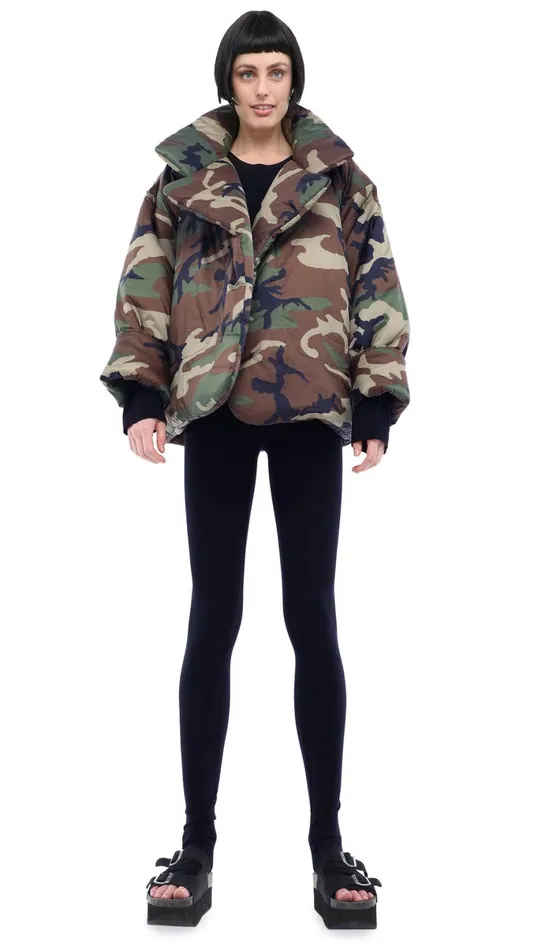 Norma Kamali Coats SLEEPING BAG JACKET Camo 8211 Clothing