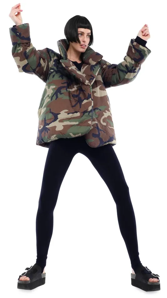 Norma Kamali Coats SLEEPING BAG JACKET Camo 8211 Clothing