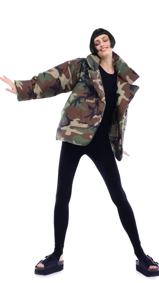 Norma Kamali Coats SLEEPING BAG JACKET Camo 8211 Clothing
