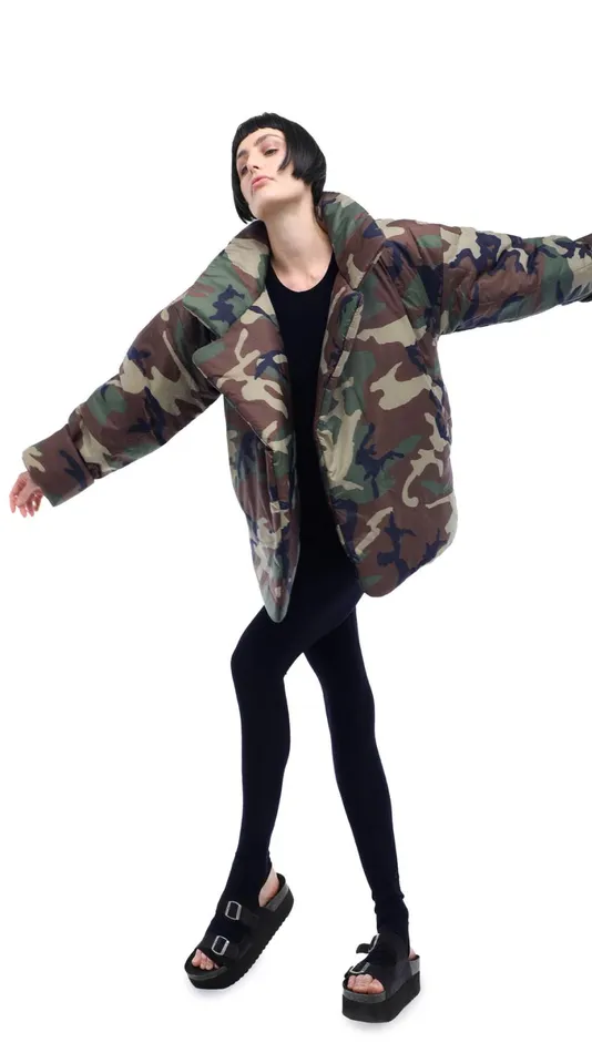 Norma Kamali Coats SLEEPING BAG JACKET Camo 8211 Clothing