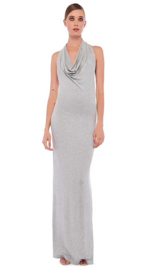 Norma Kamali Dresses HALTER NEETA SIDE SLIT GOWN Light Grey 8211 Clothing