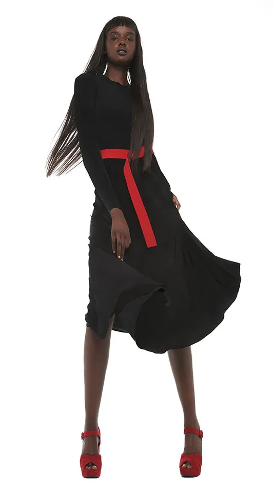 Norma Kamali Dresses LONG SLEEVE FLARED DRESS Black 8211 Clothing