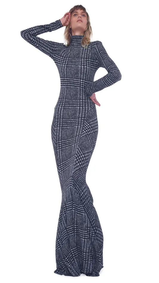Norma Kamali Dresses TURTLE FISHTAIL GOWN Large Glen Plaid Tweed 8211 Clothing Norma Kamali Dresses TURTLE FISHTAIL GOWN Large Glen Plaid Tweed 8211 Clothing