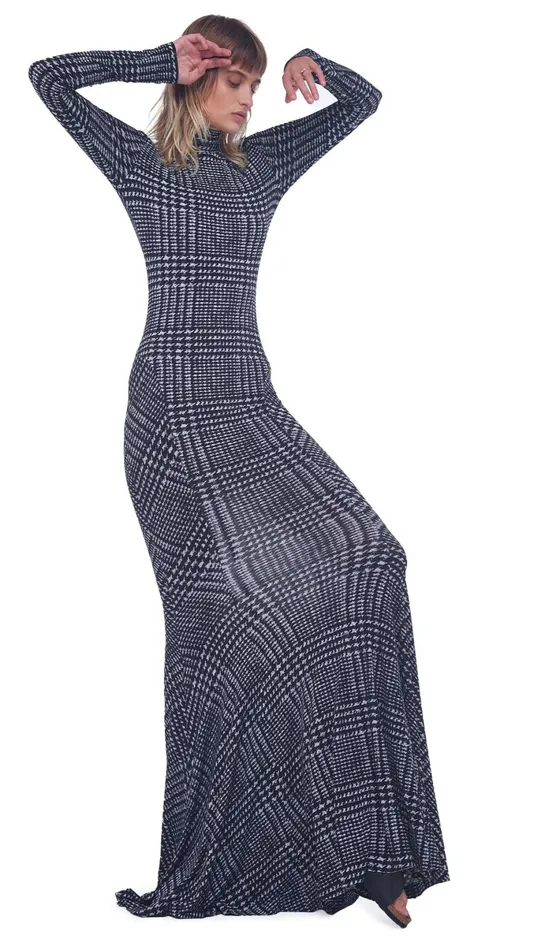 Norma Kamali Dresses TURTLE FISHTAIL GOWN Large Glen Plaid Tweed 8211 Clothing Norma Kamali Dresses TURTLE FISHTAIL GOWN Large Glen Plaid Tweed 8211 Clothing