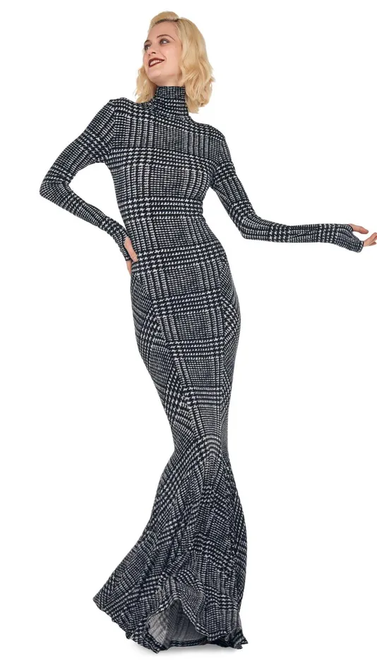Norma Kamali Dresses TURTLE FISHTAIL GOWN Large Glen Plaid Tweed 8211 Clothing Norma Kamali Dresses TURTLE FISHTAIL GOWN Large Glen Plaid Tweed 8211 Clothing
