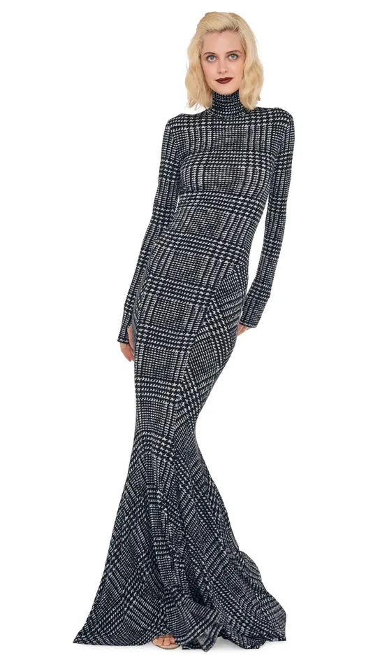 Norma Kamali Dresses TURTLE FISHTAIL GOWN Large Glen Plaid Tweed 8211 Clothing Norma Kamali Dresses TURTLE FISHTAIL GOWN Large Glen Plaid Tweed 8211 Clothing