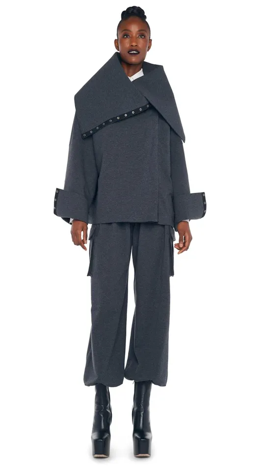Norma Kamali Jackets OVERSIZED SIDE SNAP JACKET Dark Heather Grey 8211 Clothing Norma Kamali Jackets OVERSIZED SIDE SNAP JACKET Dark Heather Grey 8211 Clothing