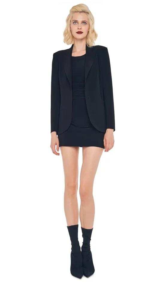 Norma Kamali Wardrobe SLEEVELESS PICKLEBALL MINI DRESS With CLASSIC SINGLE BREASTED JACKET 8211 Clothing Norma Kamali Wardrobe SLEEVELESS PICKLEBALL MINI DRESS With CLASSIC SINGLE BREASTED JACKET 8211 Clothing