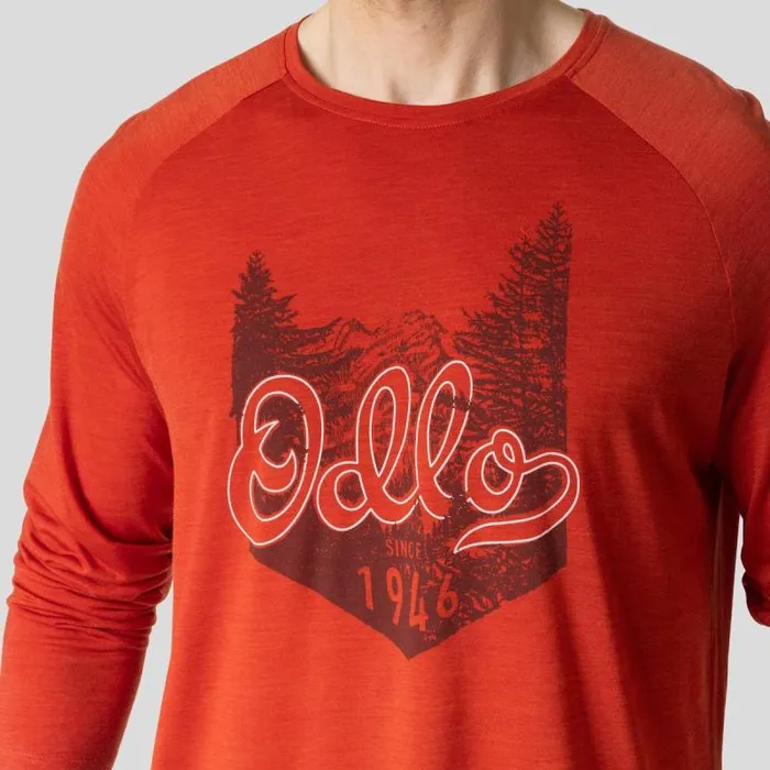 Odlo Hiking The Ascent Performance Wool 130 Hand Drawn Logo Long Sleeve TShirt Ketchup Melange 8211 Men