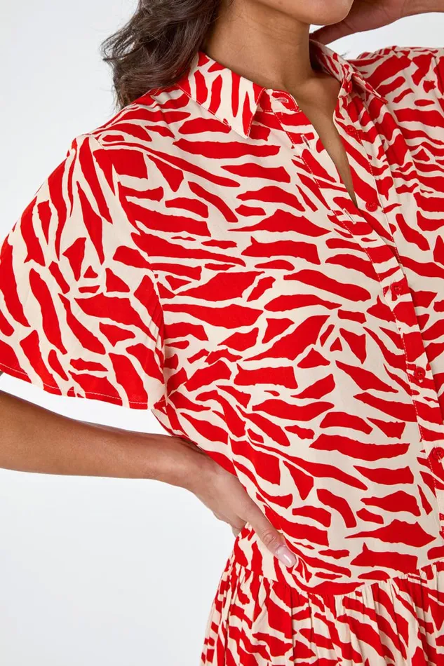 Orange Animal Print Tiered Smock Dress Women Roman Dresses