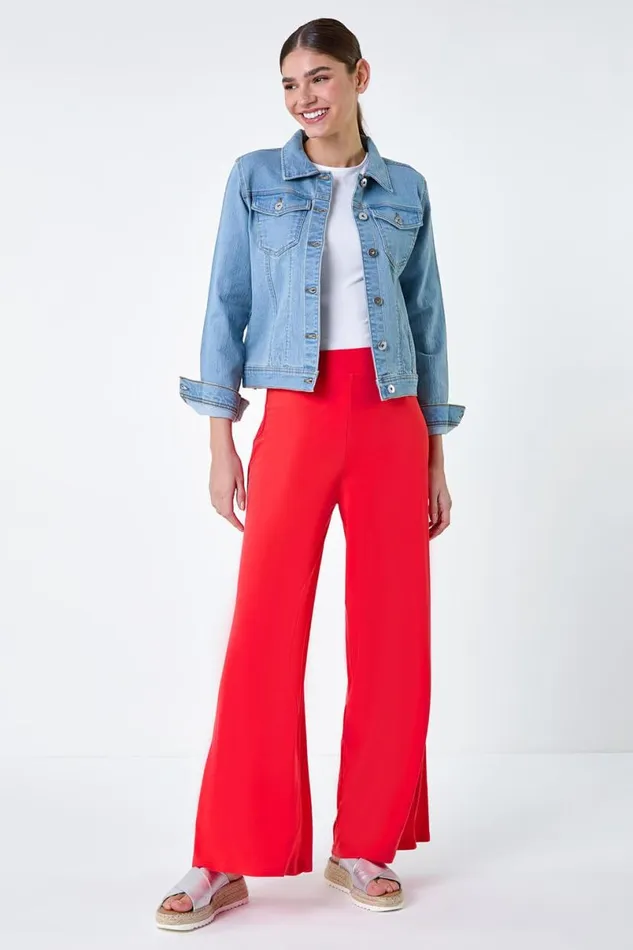 Orange Elastic Waist Wide Leg Stretch Trousers Women Roman Trousers