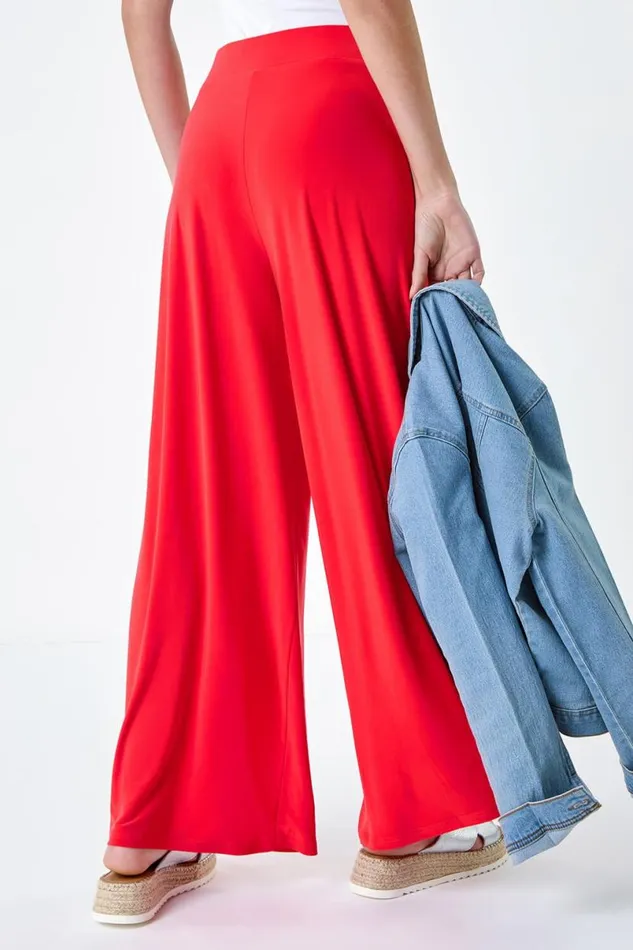 Orange Elastic Waist Wide Leg Stretch Trousers Women Roman Trousers