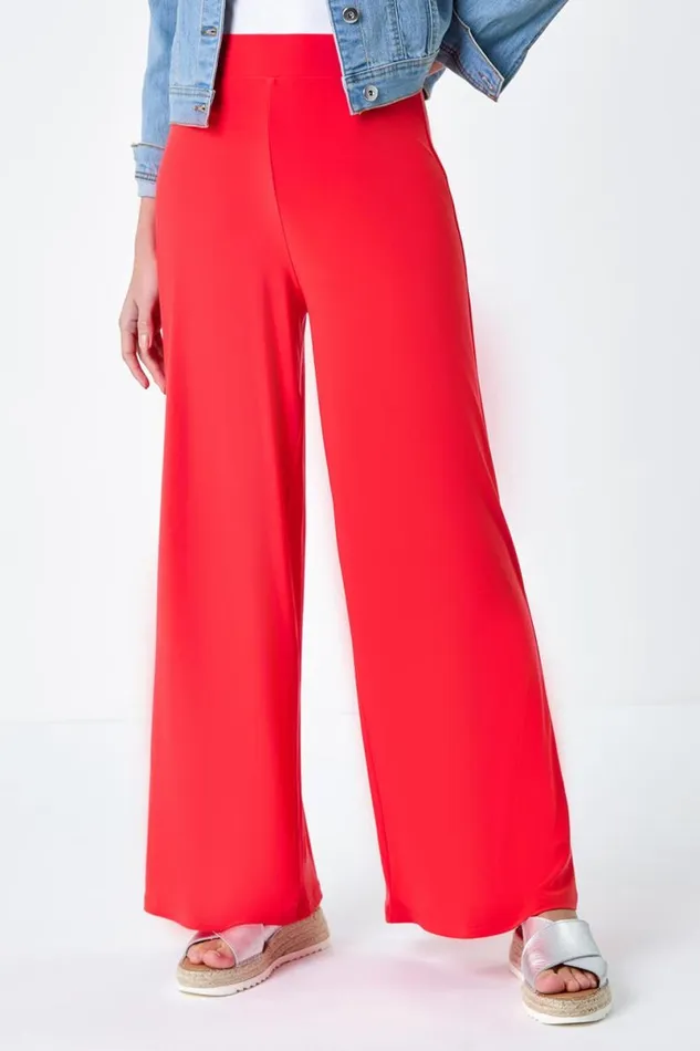 Orange Elastic Waist Wide Leg Stretch Trousers Women Roman Trousers