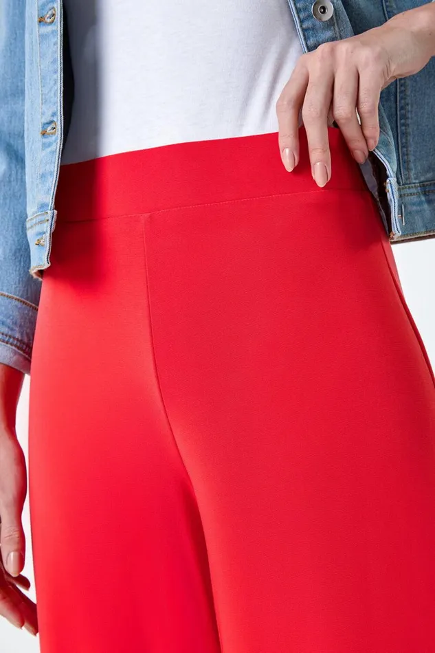 Orange Elastic Waist Wide Leg Stretch Trousers Women Roman Trousers