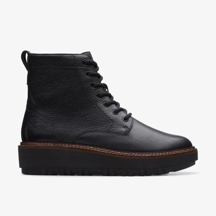 Orianna Lace Black Leather Women Clarks Boots and Booties