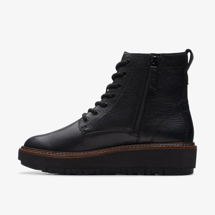 Orianna Lace Black Leather Women Clarks Boots and Booties