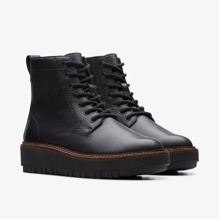 Orianna Lace Black Leather Women Clarks Boots and Booties