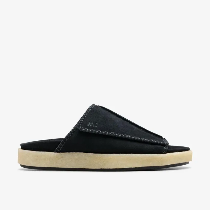 Overleigh Slide Black Suede Men Clarks Sandals and Flip Flops