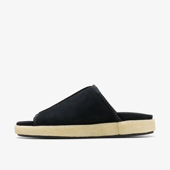 Overleigh Slide Black Suede Men Clarks Sandals and Flip Flops