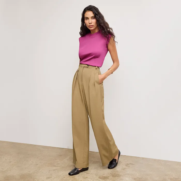 Pants M M LaFleur Women The Bia Pleated Trouser 8211 Air Twill Macaroon