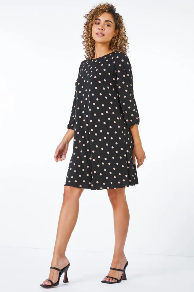 Petite Spot Print Tunic Dress Women Roman Dresses