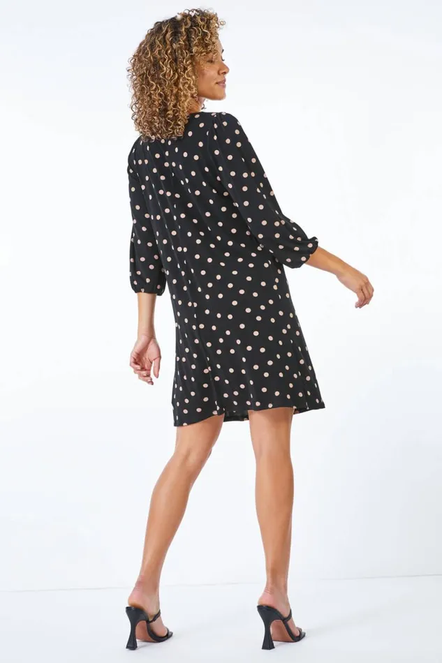Petite Spot Print Tunic Dress Women Roman Dresses