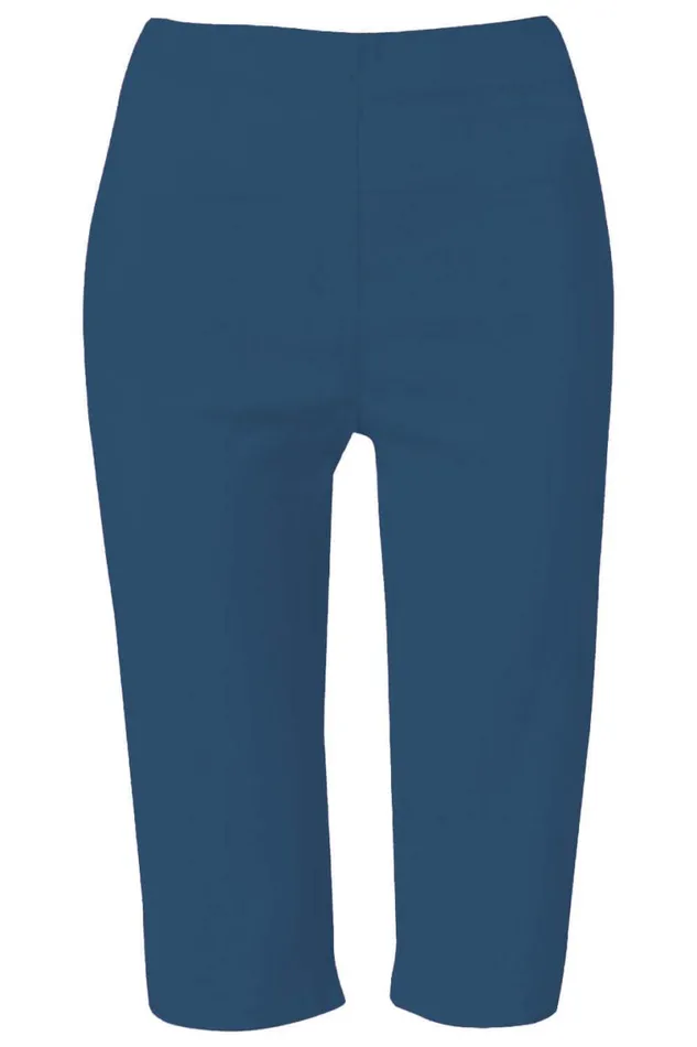 Petrol Blue Stretch Knee Length Elastic Waist Shorts Women Roman Trousers