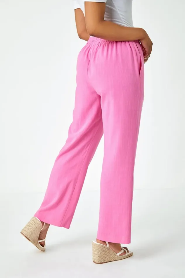 Pink Petite Wide Leg Linen Blend Trouser Women Roman Trousers