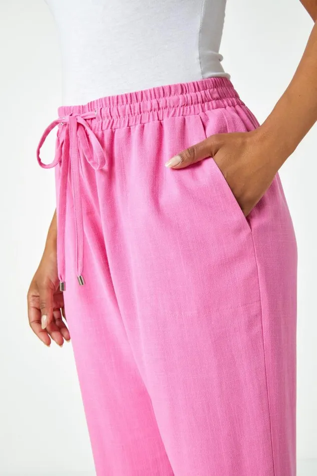 Pink Petite Wide Leg Linen Blend Trouser Women Roman Trousers