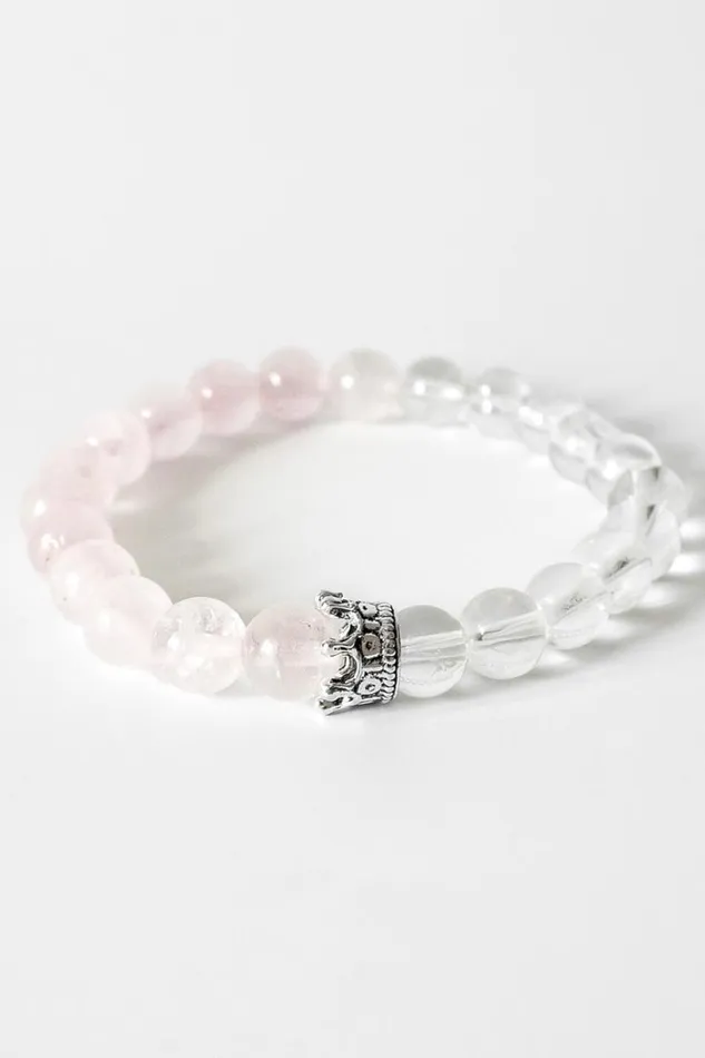 Pink Rose And Crystal Quartz Bracelet Women Roman Jewellery