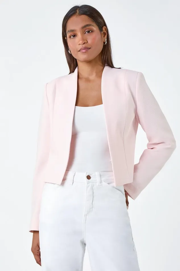 Pink Textured High Neck Jacket Women Roman Occasionwear
