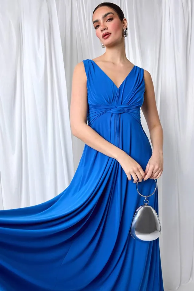 Plain Knot Front Maxi Dress Women Roman Dresses