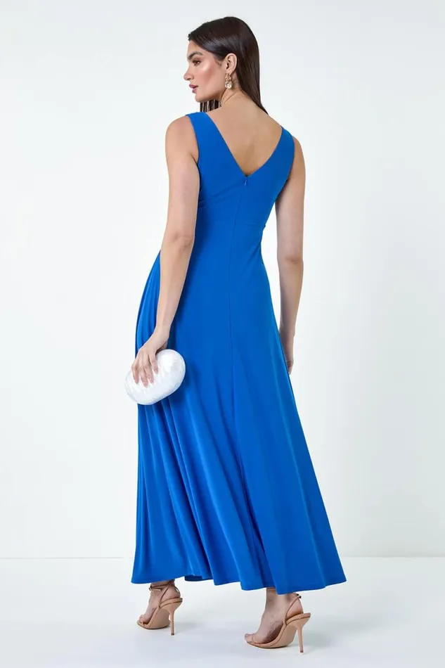 Plain Knot Front Maxi Dress Women Roman Dresses
