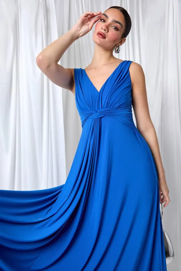 Plain Knot Front Maxi Dress Women Roman Dresses
