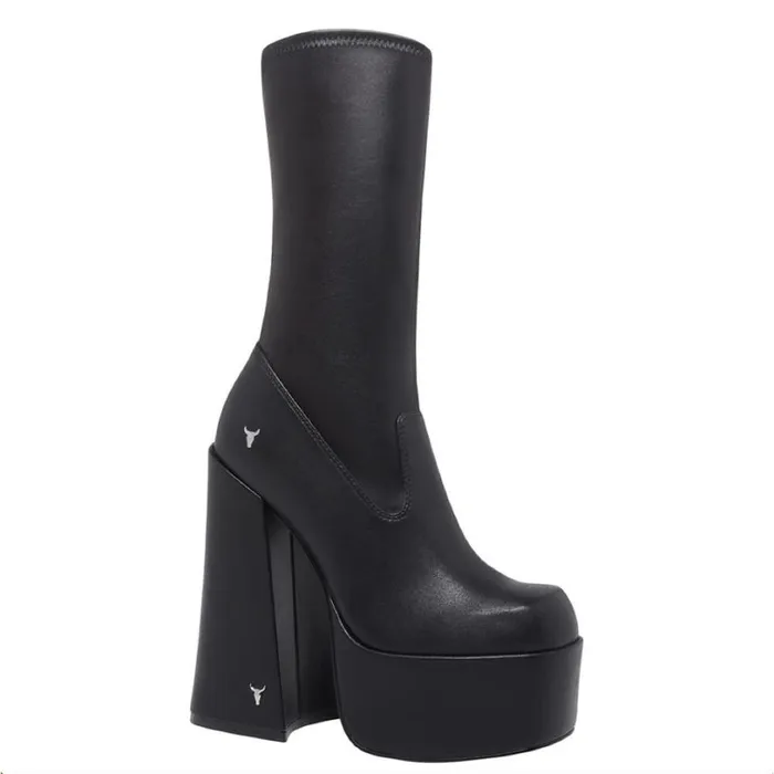 Platforms Women Windsor Smith SAVIOUR BLACK STRETCH PLATFORM BOOTS