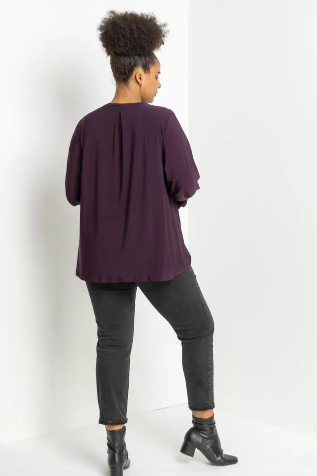 Plum Curve Cuff Detail Oversized Top Women Roman Tops